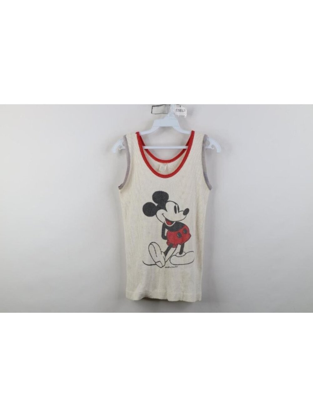 Vtg 70s Disney Womens L Mickey Mouse Thermal Waffle Knit Tank Top T-Shirt USA